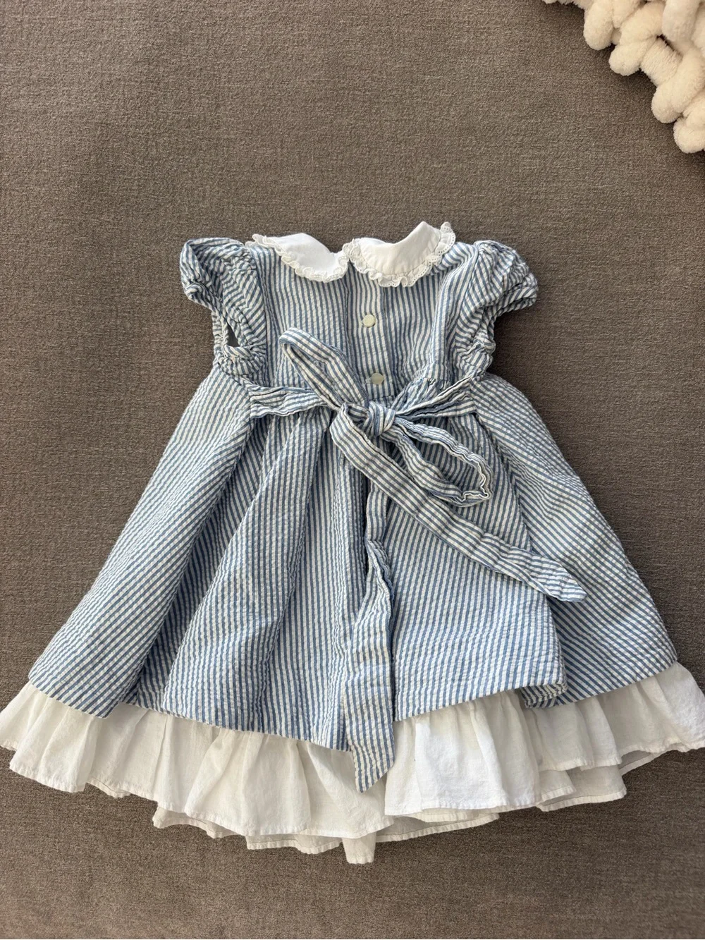 Ralph Lauren Blue & White Striped Smocked Dress with Ruffle Collar 9M